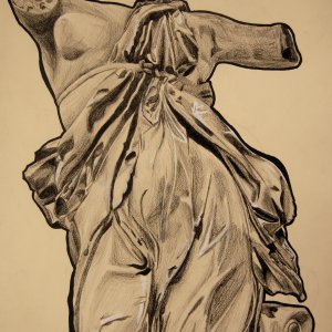 David Fontaine, "Statue Study", Prisma color on toned paper, 20" x 30"