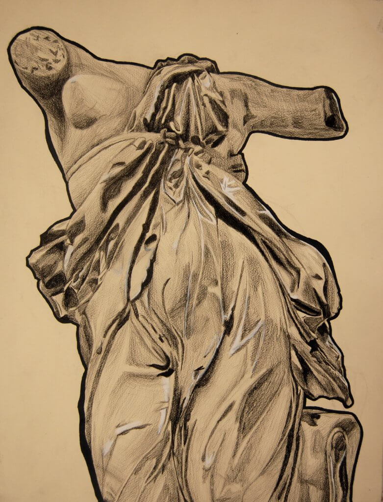 David Fontaine, "Statue Study", Prisma color on toned paper, 20" x 30"