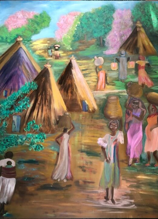 Hoda Awad, "The Village", ​Oil on canvas, 40" x 30"​