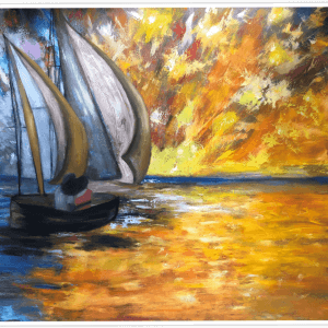 Hoda Awad, "Sunset Sail",​ Oil on canvas, 40" x 30"​
