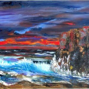 Hoda Awad, "Sunset on Water", ​Oil on wood, 38" x 26"​