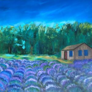 Hoda Awad, "Lavender Field"​, Oil on wood, 40" x 30"​