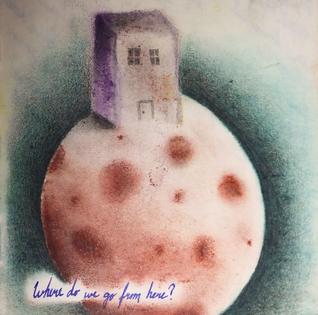 Where Do We Go From Here - Oil Pastel, Graphite, Ink on Paper – 5.25”x5.5”