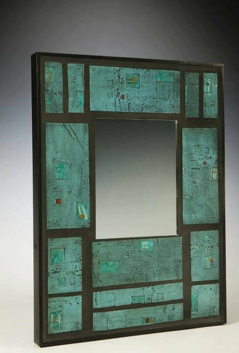 Mirror with Windows - Ceramics, Paint, Paper, Wood - 25"x20"