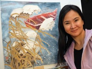Zhai Yujuan with her latest watercolor.
