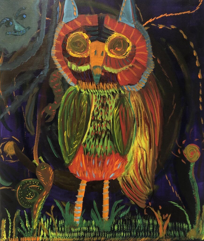 John Witherly II, "Owl in Wonderland," Acrylic on Canvas, 20" x 24"