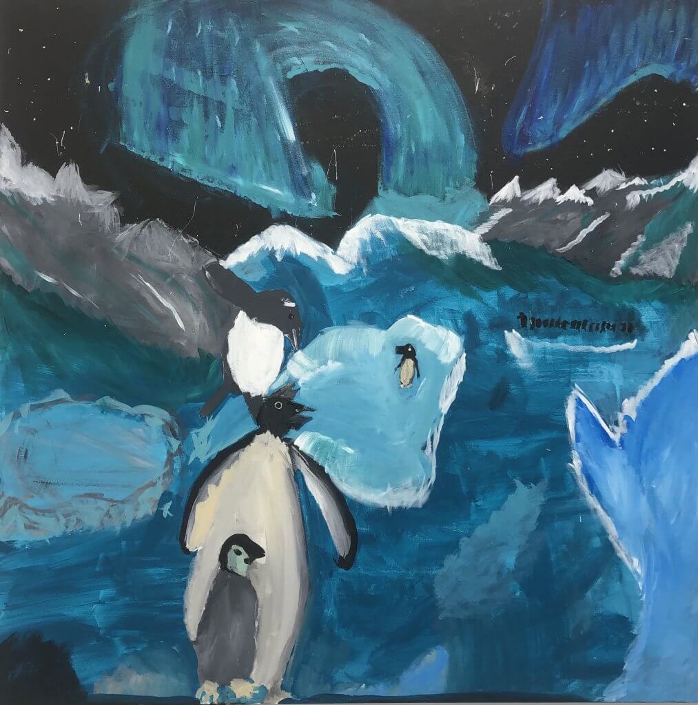 John Witherly II, "Penguin Paradise," Acrylic on Canvas, 36" x 36"