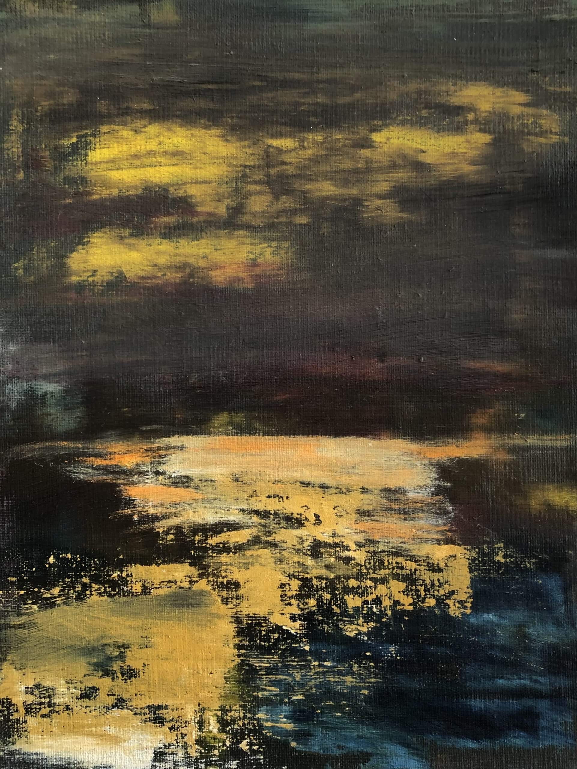Hoda Awad, "Eight In The Dark," Oil, 9" x 12"
