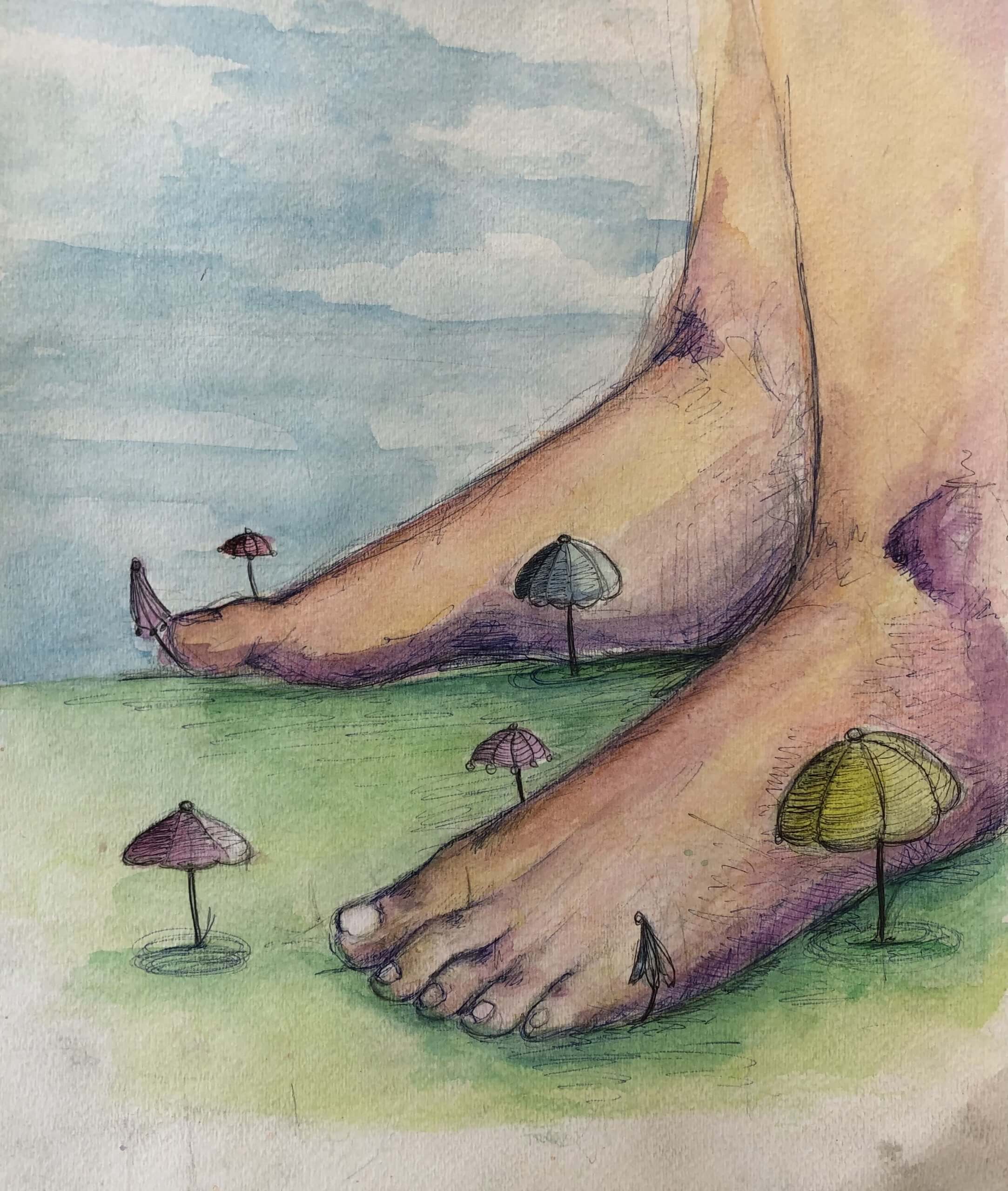 Makayla Richardson, "Feet #1," Gouache and Pen, 13" x 11"