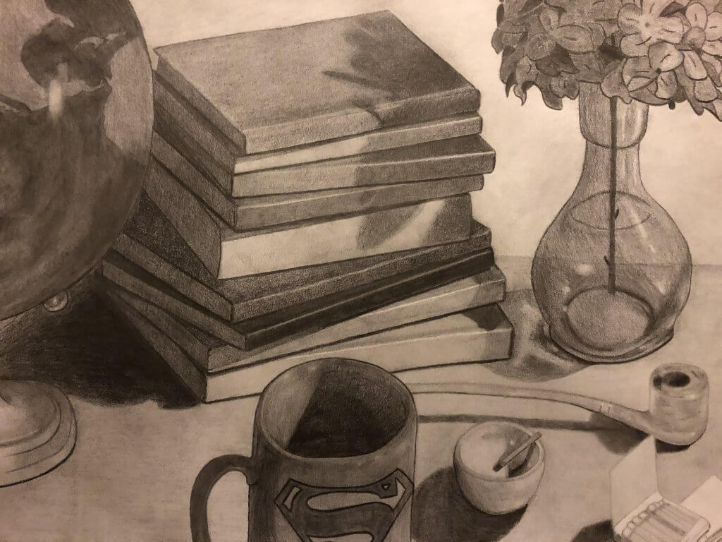Kitty Vahlberg, "A Long Night," Graphite, Drawing I Fall 2019, Instructor Jacob Cullers