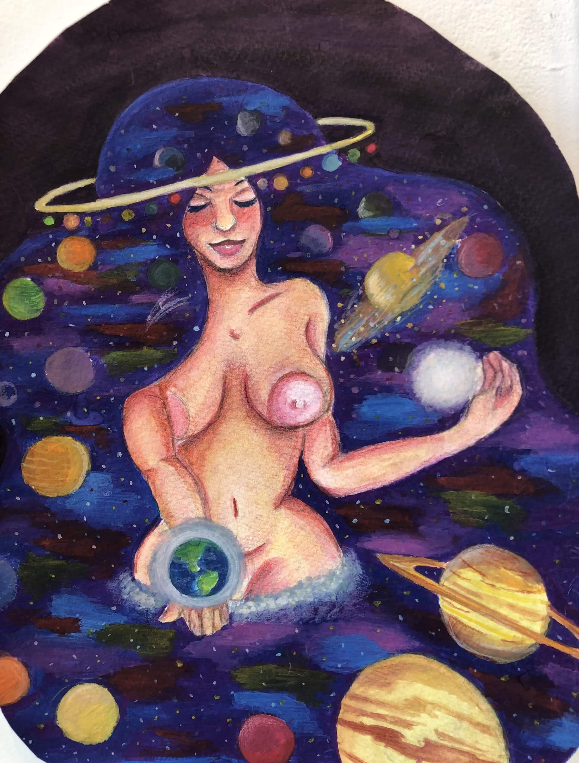 Makayla Richardson, "Mother Nature: Creation" Gouache And Colored Pencil, 14" x 10.5"