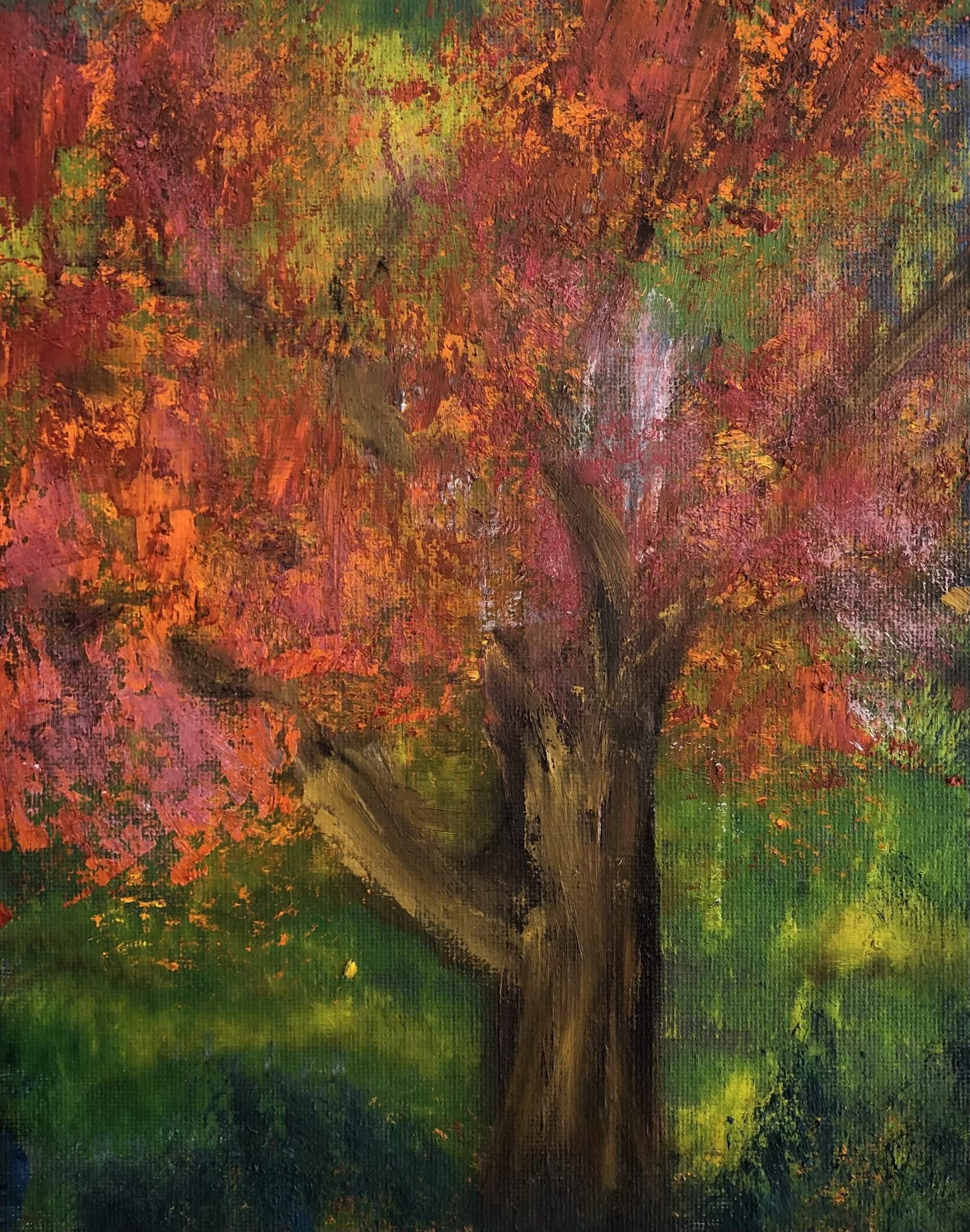 Hoda Awad, "Red Tree," Oil, 8" x 10"